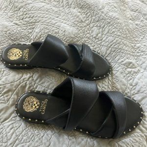 Vince Camuto black sandals with gold